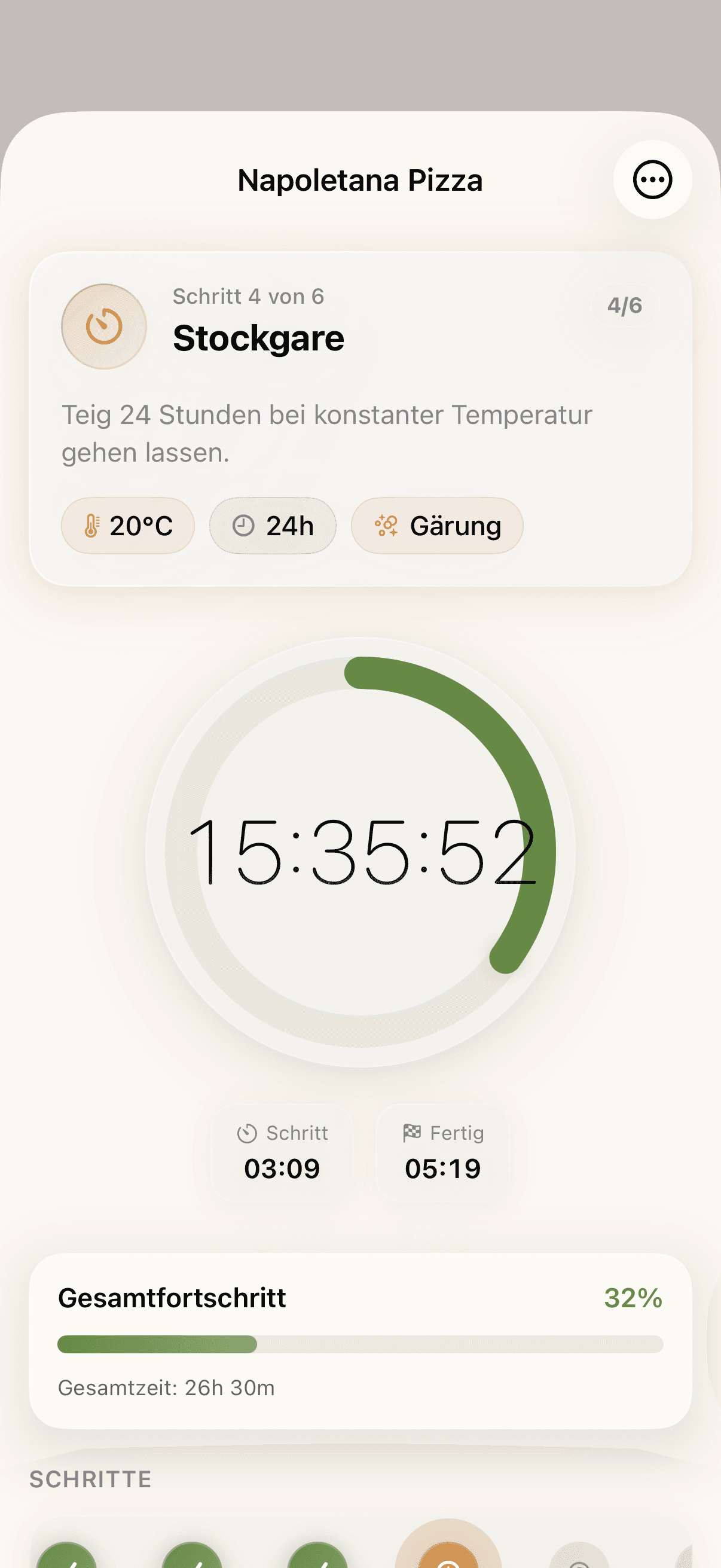 Live countdown for the current fermentation step